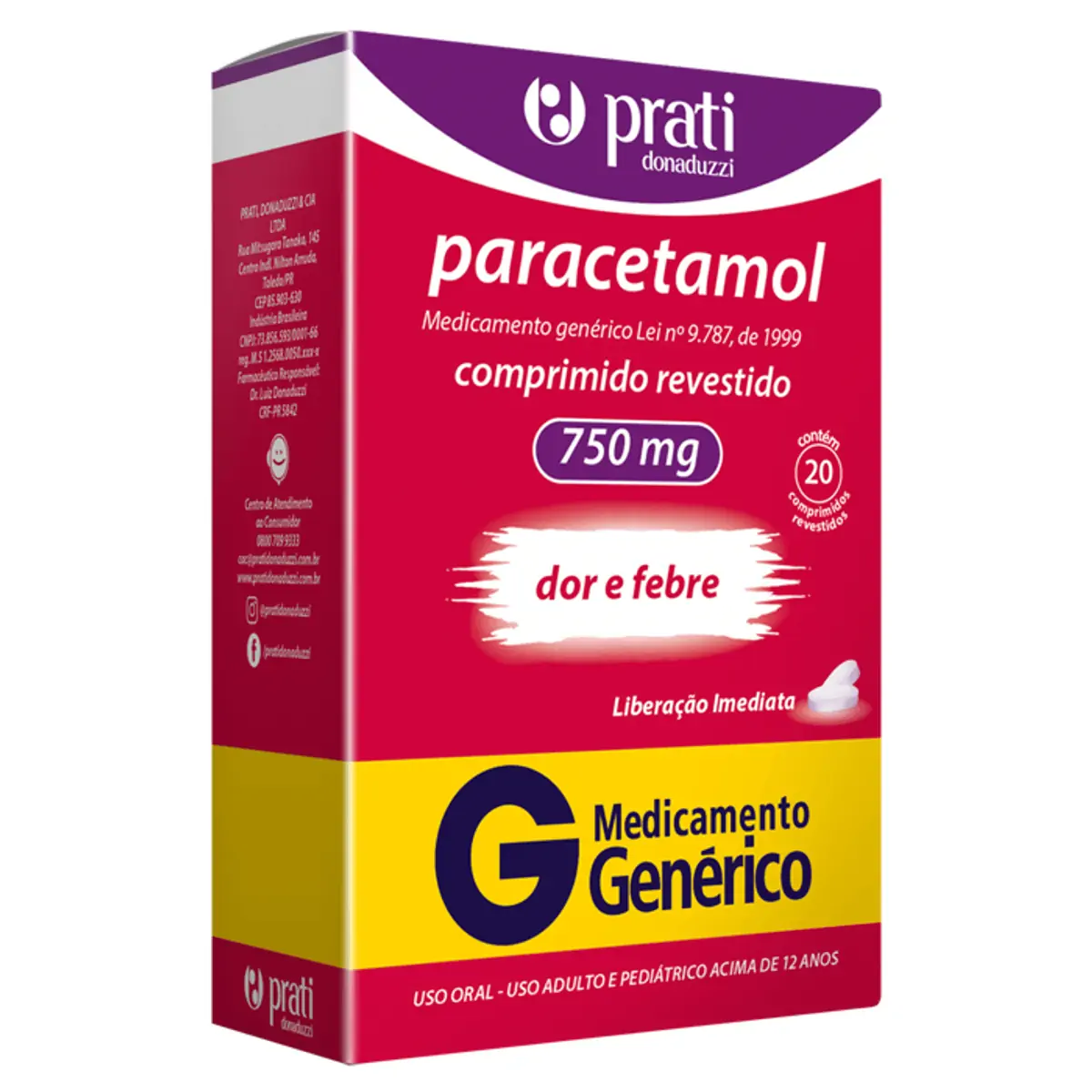 PARACETAMOL 750MG C/20 PRT